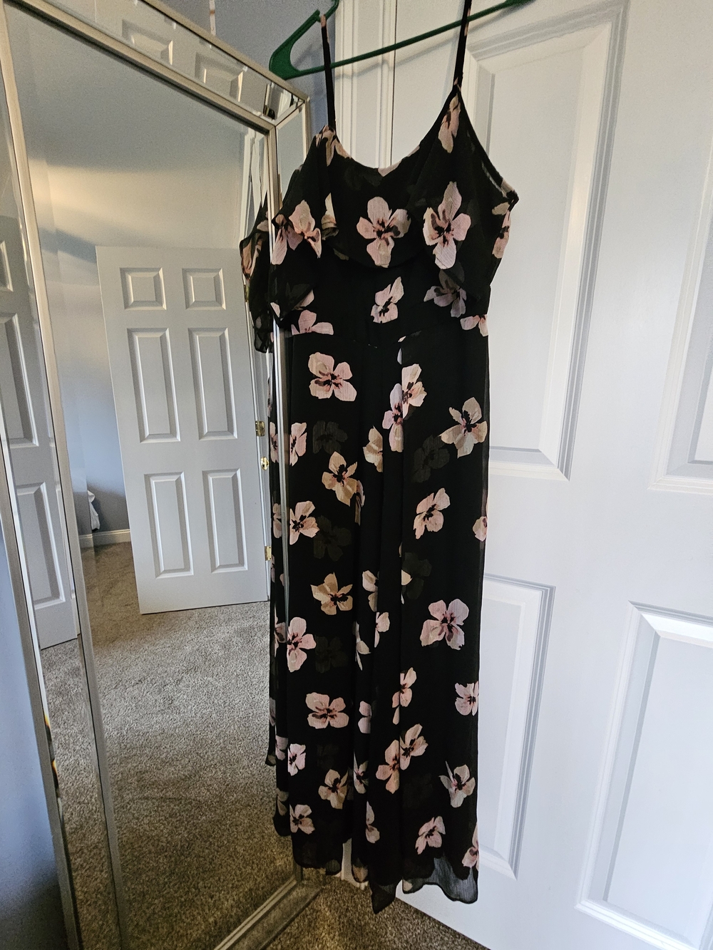 Tommy Hilfiger Black Floral Spaghetti-Strap Jumpsuit with Pink Flowers